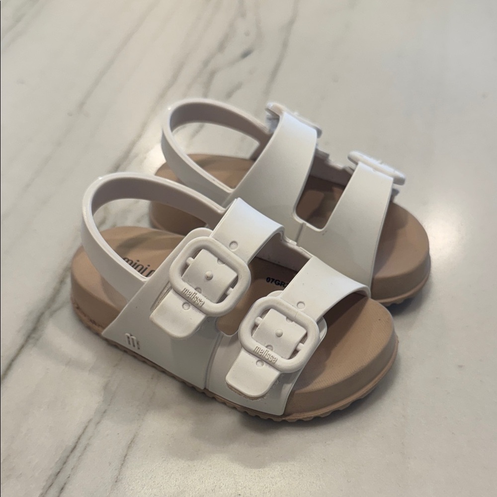 Mini Melissa Cozy White Sandals with Buckle